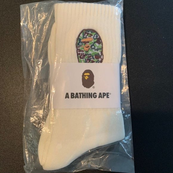 BAPE A Bathing Ape Crew Socks Big Ape Head Embroidered CAMO college Socks 100% - Picture 1 of 4